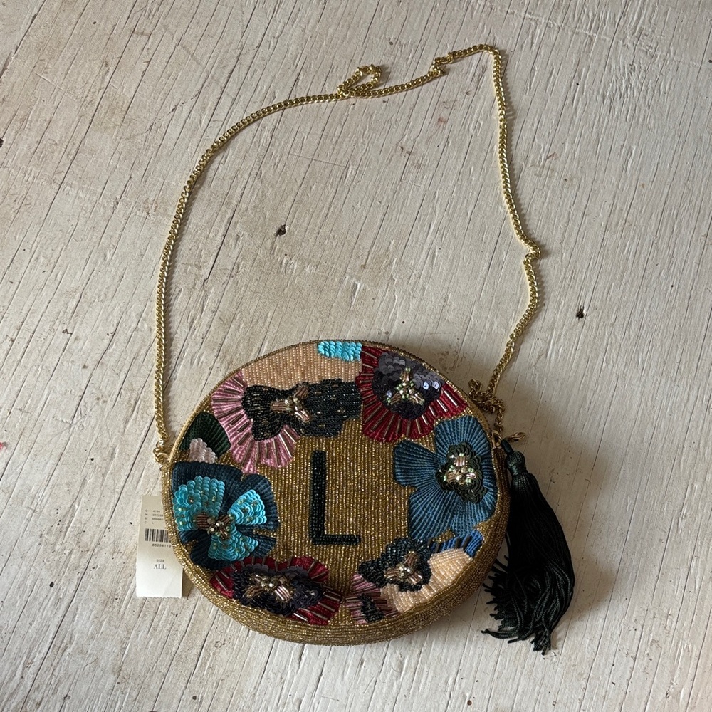 Anna Harlow Russo x Anthropologie Gold Floral Embroidered Clutch